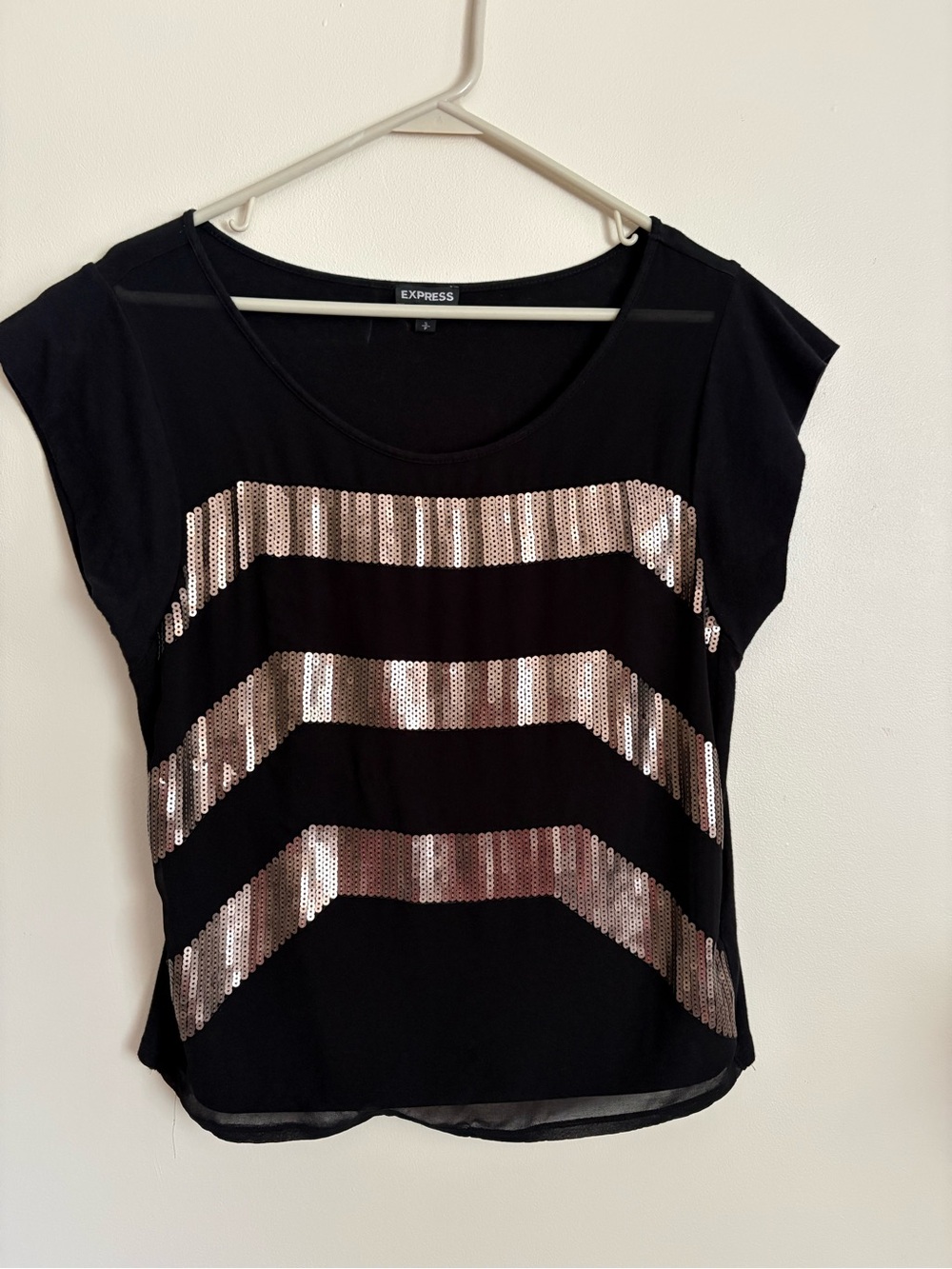 Express Black Top with Gold Sequin Stripes